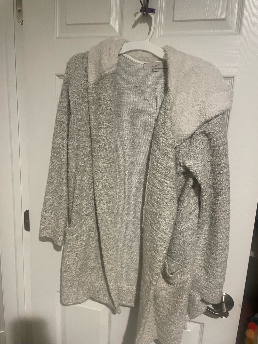 LOFT Light Gray Hooded Open-Front Cardigan